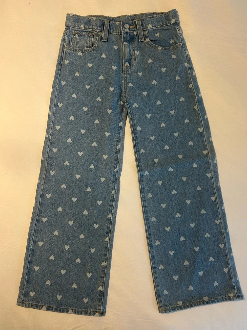 Old Navy High Rise Wide Leg Baggy Jeans Light Blue Hearts Girls’ Size 10